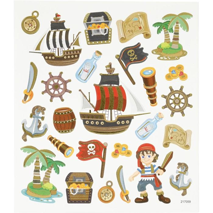 Klistremerker, pirater, ark 15x16,5 cm, 1 ark