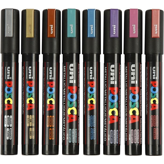 Posca Tusj, nr. PC-5M, strek 2,5 mm, medium, metallic farger, 8 stk./ 1 pk.