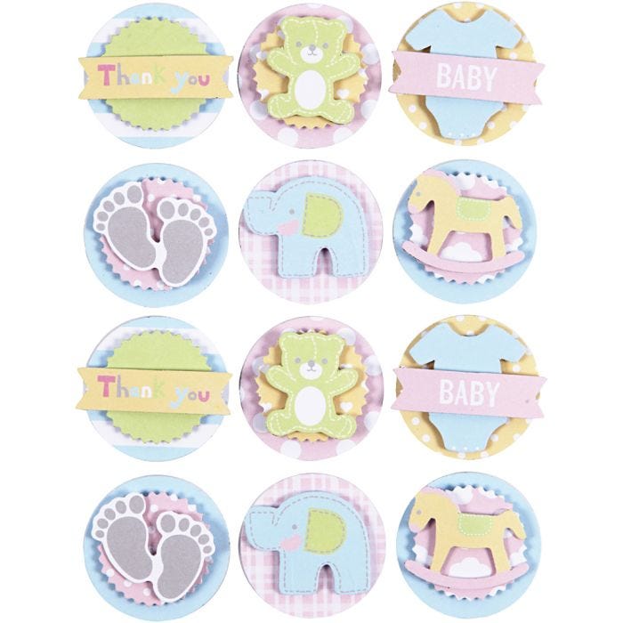 3D Stickers, baby, dia. 35 mm, tykkelse 5 mm, 1 ark