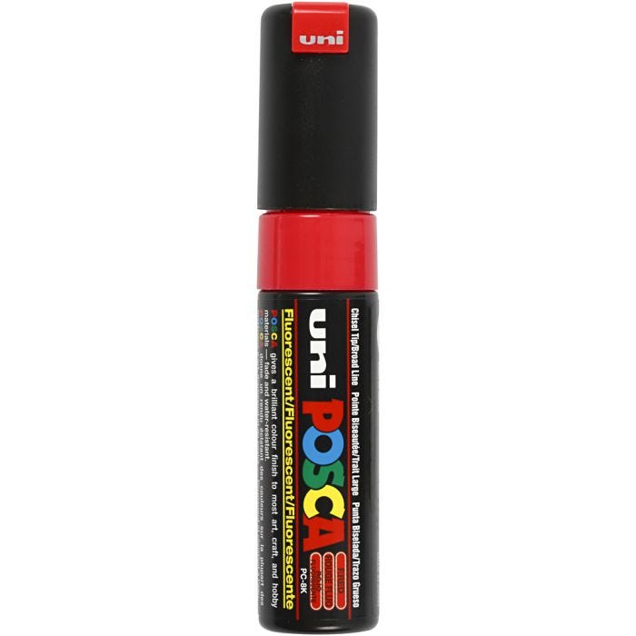 Posca Tusj, nr. PC-8K, strek 8 mm, bred, fluo red, 1 stk.