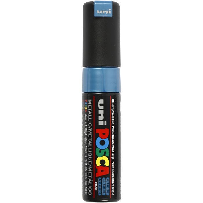 Posca Tusj, nr. PC-8K, strek 8 mm, bred, metallic blå, 1 stk.