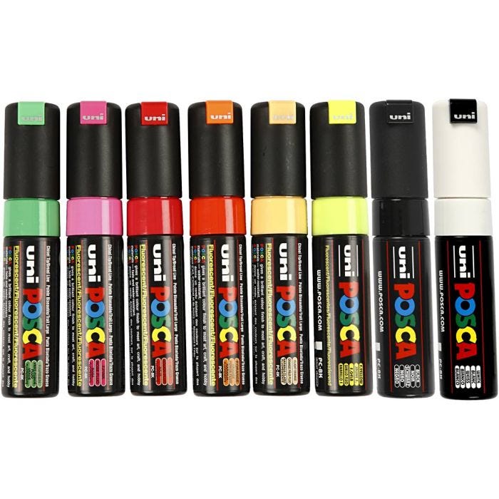 Posca Tusj, nr. PC-8K, strek 8 mm, ass. farger, 8 stk./ 1 pk.