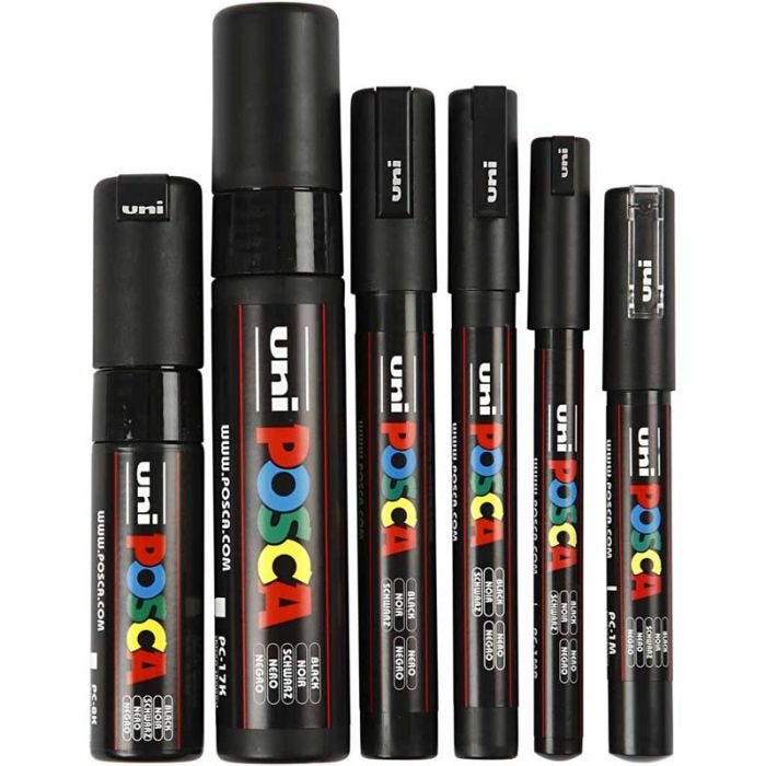 Posca Tusj, strek 0,7-15 mm, svart, 6 stk./ 1 pk.