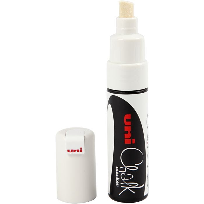 Chalk Marker, strek 8 mm, hvit, 1 stk.