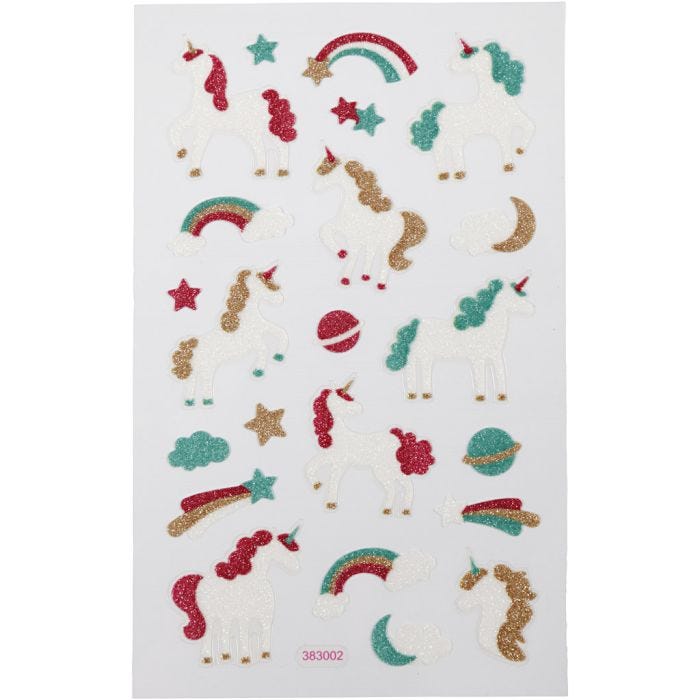 Glitterstickers, enhjørning, ark 10x16 cm, 1 ark