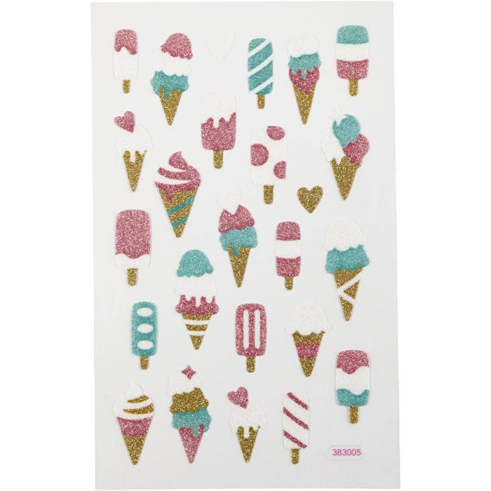 Glitterstickers, iskrem, ark 10x16 cm, 1 ark