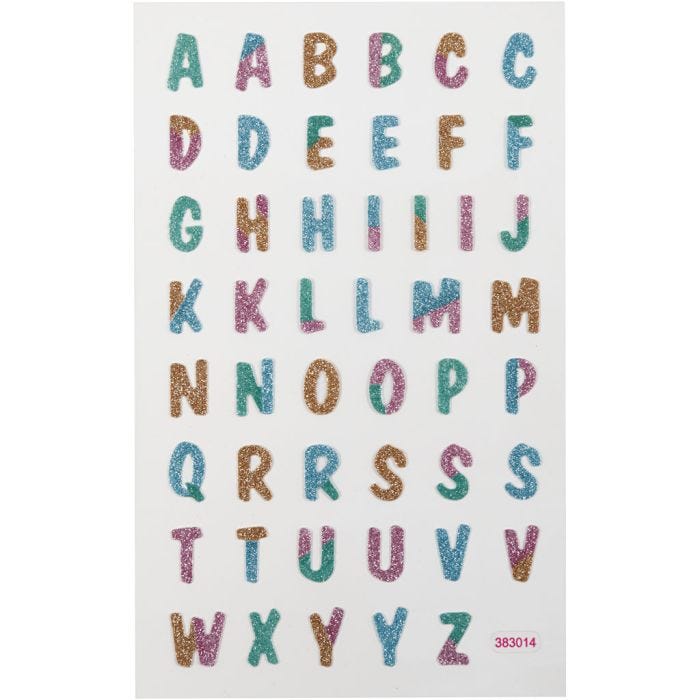 Glitterstickers, bokstaver, ark 10x16 cm, 1 ark