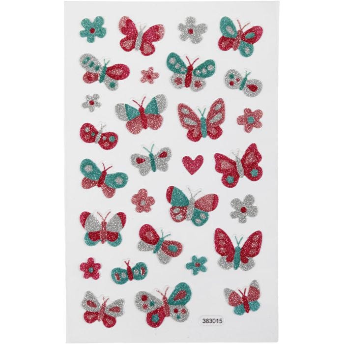 Glitterstickers, sommerfugl, ark 10x16 cm, 1 ark