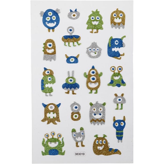 Glitterstickers, romvesener, ark 10x16 cm, 1 ark