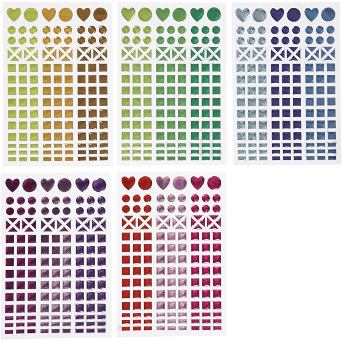 Stickers til mosaikk, dia. 8-14 mm, ark 11x16,5 cm, ass. farger, 10 ark/ 1 pk.