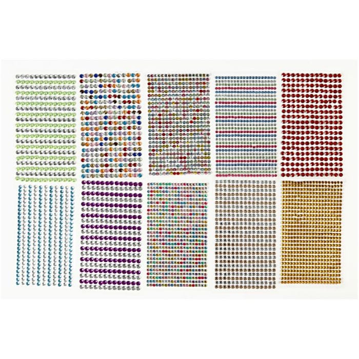Rhinsten, dia. 4-6 mm, ark 16x9,5 cm, ass. farger, 10 ark/ 1 pk.