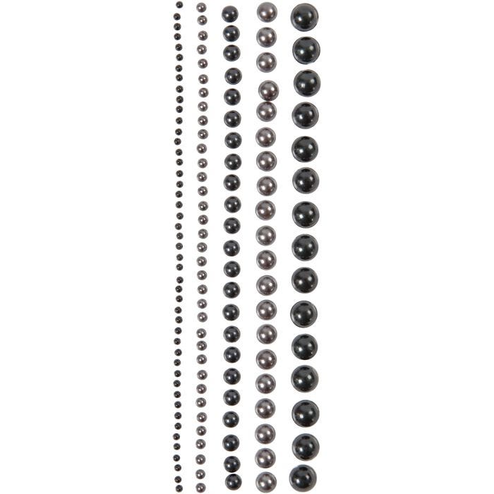 Halvperler, str. 2-8 mm, svart, antrasittgrå, 140 stk./ 1 pk.
