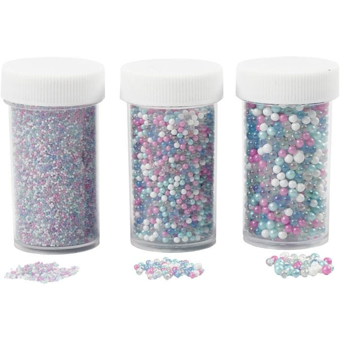 Mini Glasskuler, str. 0,6-0,8+1,5-2+3 mm, pastellfarger, 3x45 g/ 1 pk.