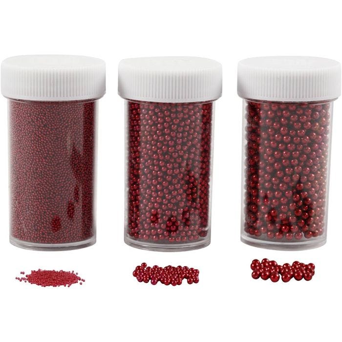 Mini Glasskuler, str. 0,6-0,8+1,5-2+3 mm, rød, 3x45 g/ 1 pk.