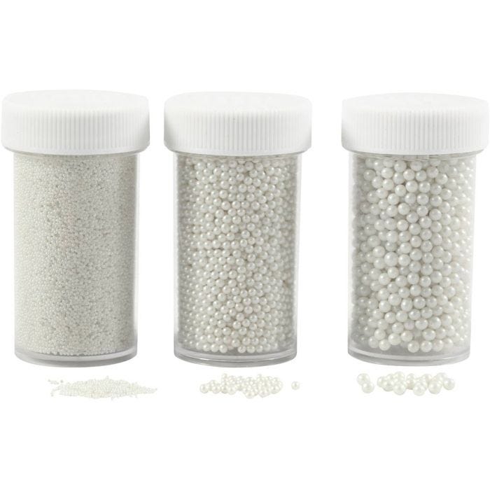 Mini Glasskuler, str. 0,6-0,8+1,5-2+3 mm, perlemor, 3x45 g/ 1 pk.