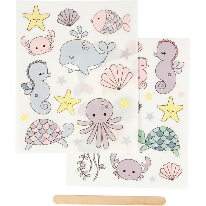 Rub on Merkelapper, havet, ark 12,2x15,3 cm, 1 pk.