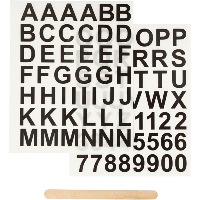 Rub on Merkelapper, bokstaver og tall, H: 17 mm, B: 17 mm, ark 12,2x15,3 cm, svart, 1 pk.