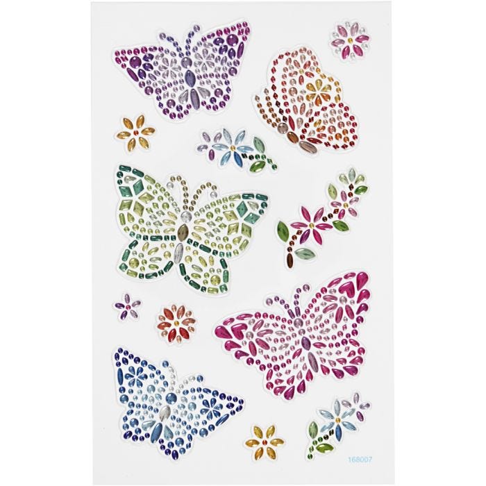 Diamond stickers, sommerfugler, ark 10x16 cm, 1 ark