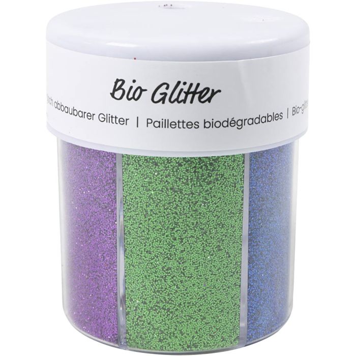 Biologisk nedbrytbart glitter, ass. farger, 6x28 ml/ 1 boks