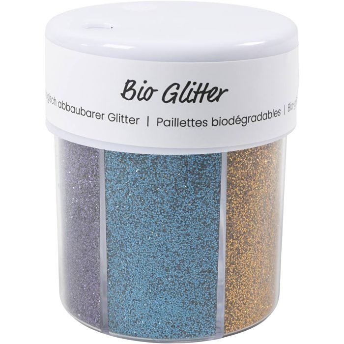 Biologisk nedbrytbart glitter, ass. farger, 6x28 ml/ 1 boks