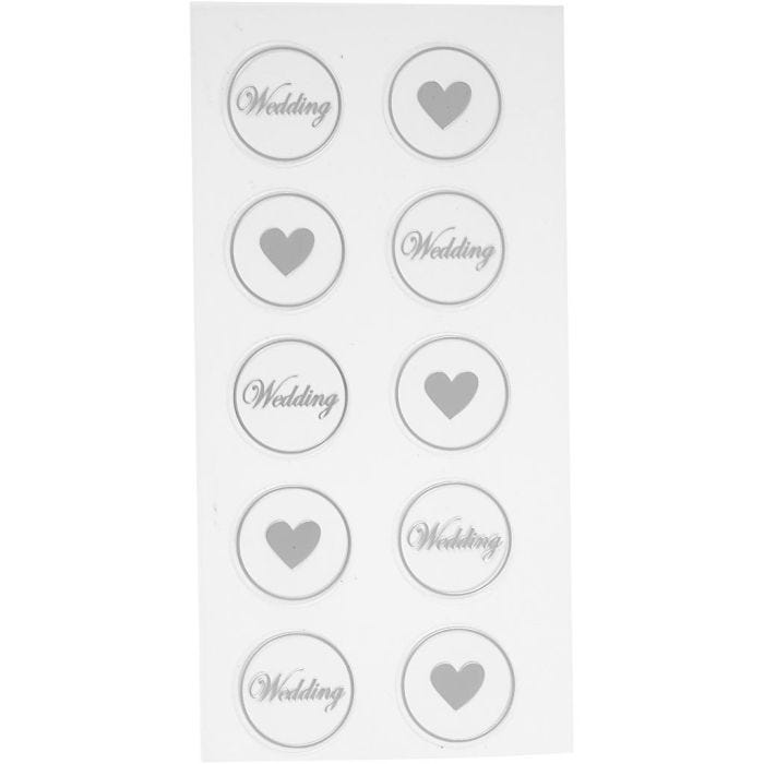 Stickers, hjerte - wedding, dia. 25 mm, ark 7,8x15,5 cm, svart, 2 ass. ark/ 1 pk.