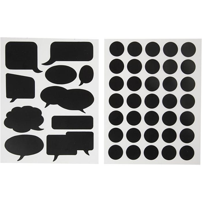 Tavlestickers, sirkler og snakkebobler, ark 14x18 cm, svart, 2 ass. ark/ 1 pk.