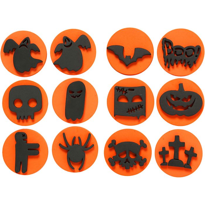 Skumstempler, halloween, dia. 7,5 cm, tykkelse 2,5 cm, 6 stk./ 1 pk.