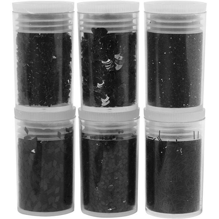 Glitter og Paljetter, svart, 6x5 g/ 1 pk.