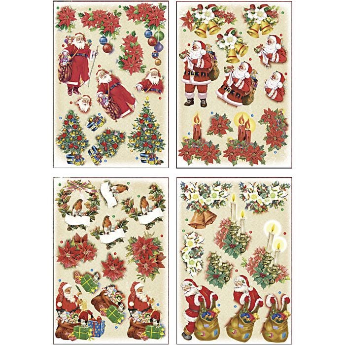 3D Motiver, julemenn og julestjerner, ark 21x30 cm, 4 ark/ 1 pk.