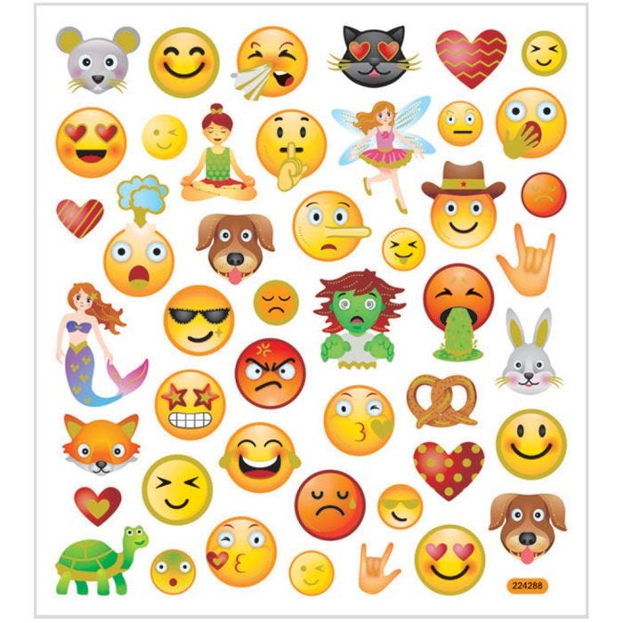 Klistremerker, emojis, ark 15x16,5 cm, 1 ark