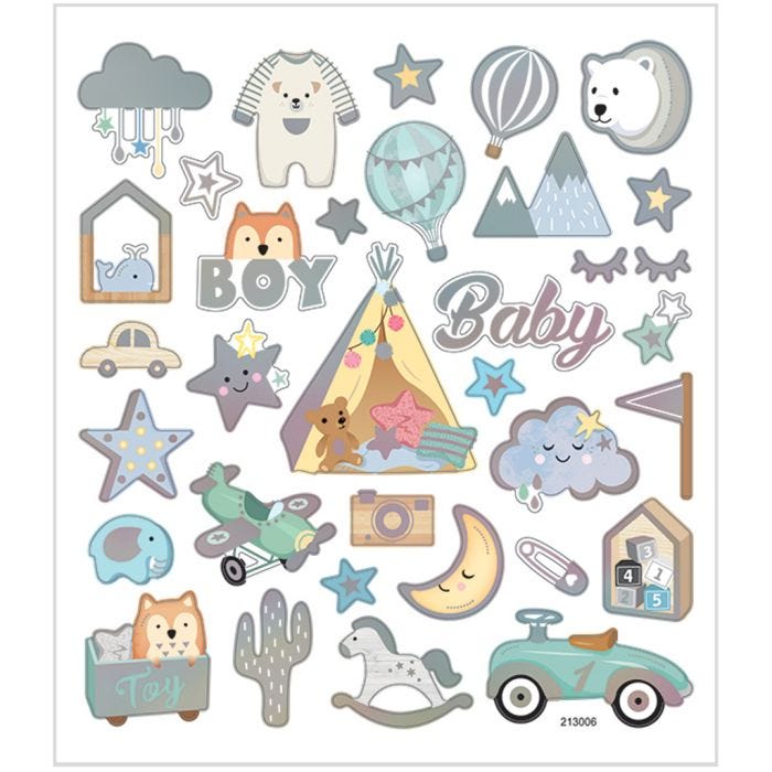 Klistremerker, baby gutt, ark 15x16,5 cm, 1 ark