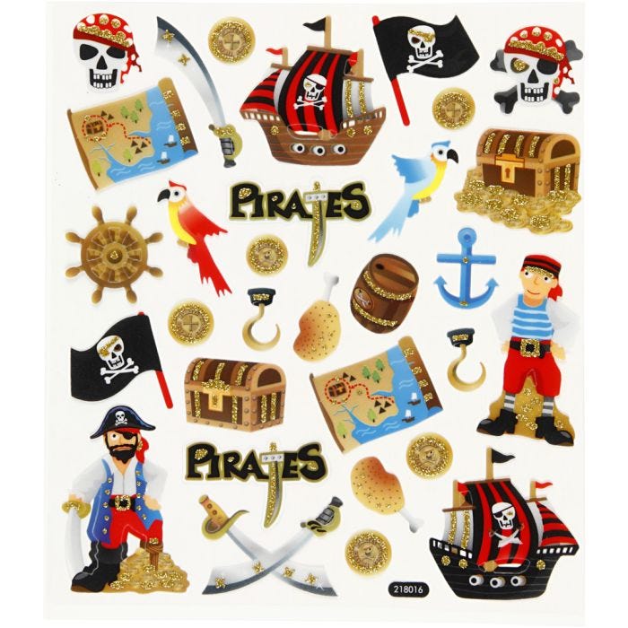 Klistremerker, pirater, ark 15x16,5 cm, 1 ark