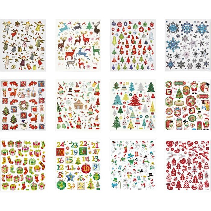 Klistremerker, jul, ark 15x16,5 cm, 2x12 ark/ 1 pk.