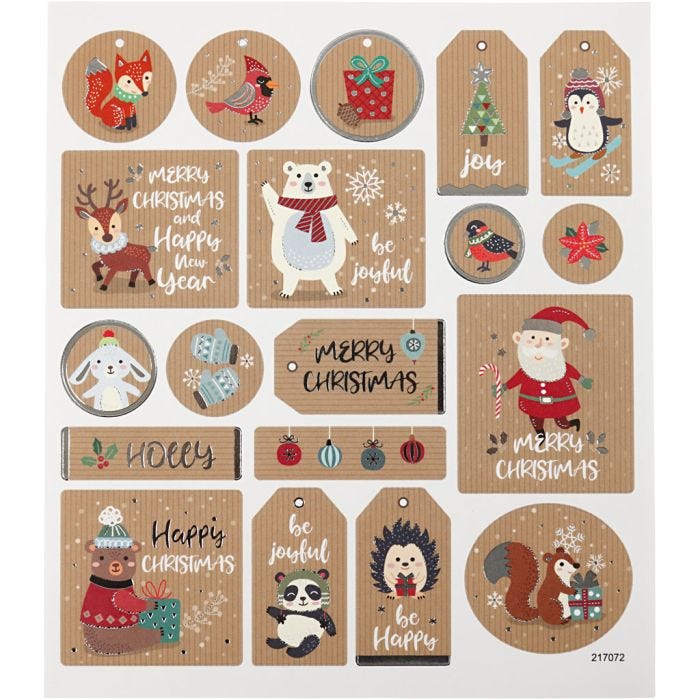 Klistremerker, Julestickers, ark 15x16,5 cm, 1 ark