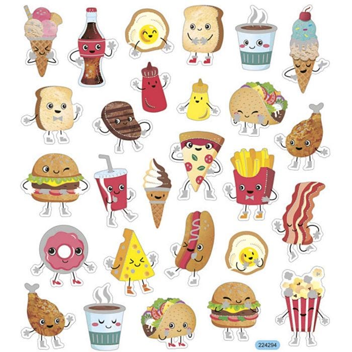 Klistremerker, fast food, ark 15x16,5 cm, 1 ark
