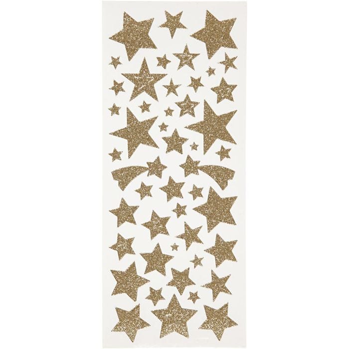 Glitterstickers, stjerner, ark 10x24 cm, gull, 2 ark/ 1 pk.