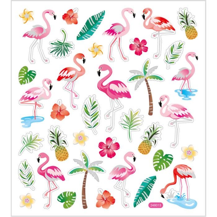 Klistremerker, flamingo, ark 15x16,5 cm, 1 ark