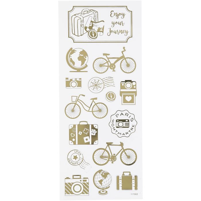 Stickers, jorden rundt, ark 10x24 cm, gull, 1 ark