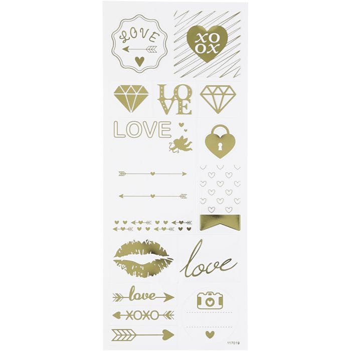 Stickers, love, ark 10x24 cm, gull, 1 ark