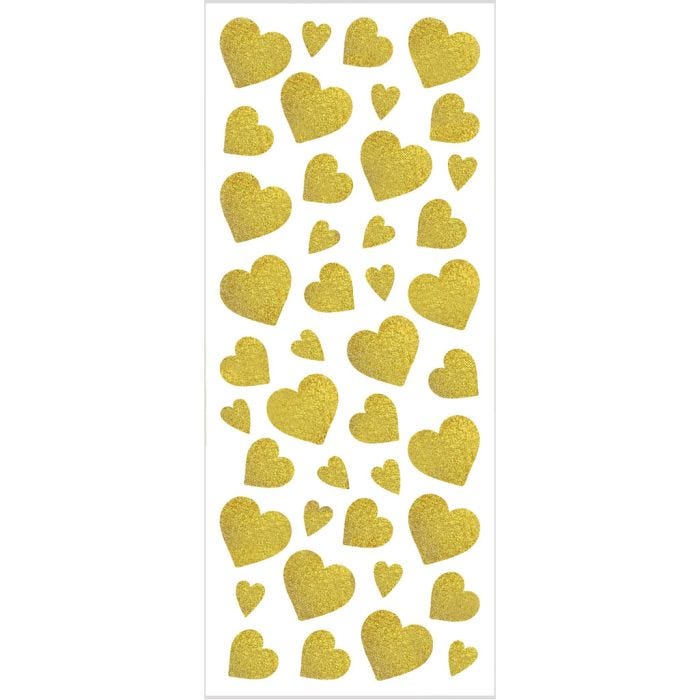 Glitterstickers, hjerter, ark 10x24 cm, gull, 2 ark/ 1 pk.