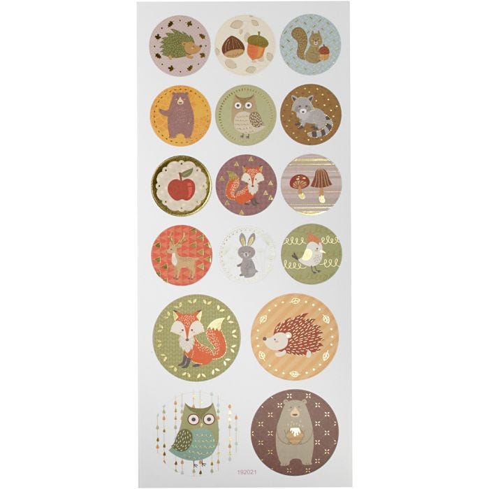 Stickers, skogdyr, ark 10x23 cm, 1 ark