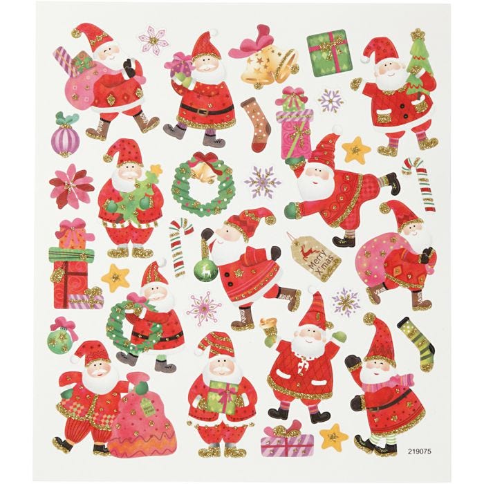 Klistremerker, Glad julenisse, ark 15x16,5 cm, 1 ark