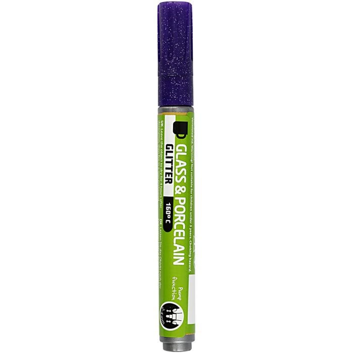 Glass- og Porselenstusj, glitter, strek 2-4 mm, semi opaque, violet, 1 stk.