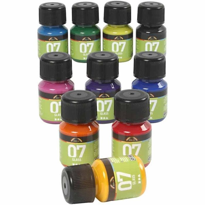 A-Color Glass, ass. farger, 10x30 ml/ 1 pk.