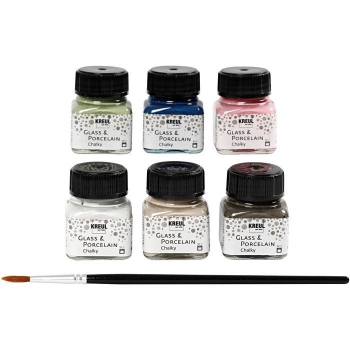 Glass og Porselensmaling, ass. farger, 6x20 ml/ 1 pk.
