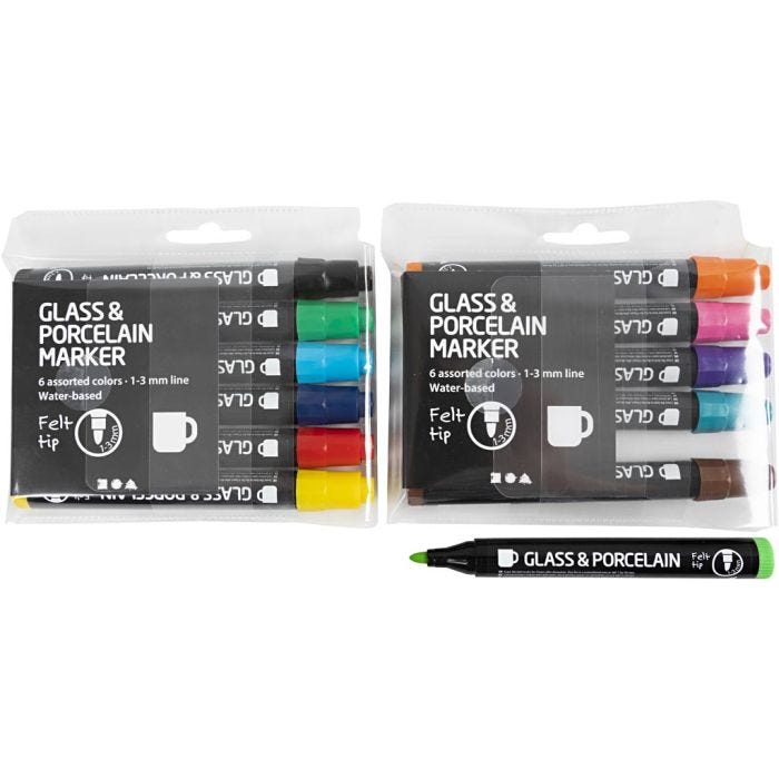 Glass- og Porselenstusjer, strek 1-3 mm, semi opaque, 12 stk./ 1 pk.