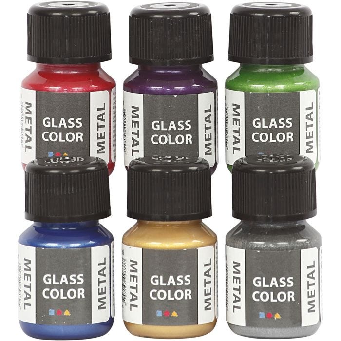 Glass Color Metal, ass. farger, 6x30 ml/ 1 pk.