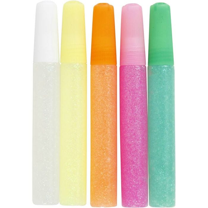 Glitterlim, pastellfarger, 5x10 ml/ 1 pk.