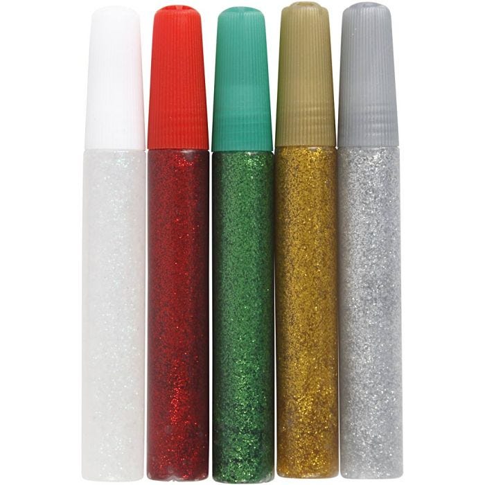 Glitterlim, ass. farger, 5x10 ml/ 1 pk.