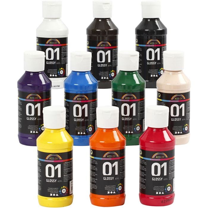 Akrylmaling Blank, ass. farger, 10x100 ml/ 1 pk.